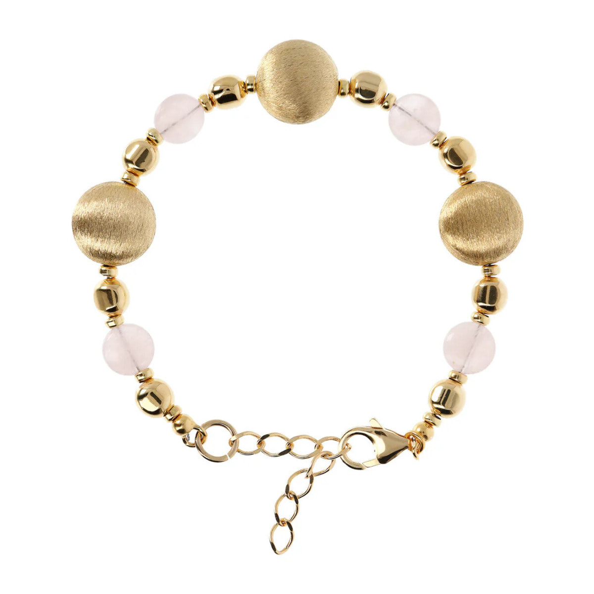 Bracciale con Sfere Golden Elemento Satinato e Pietra Naturale Quarzo Azzurro