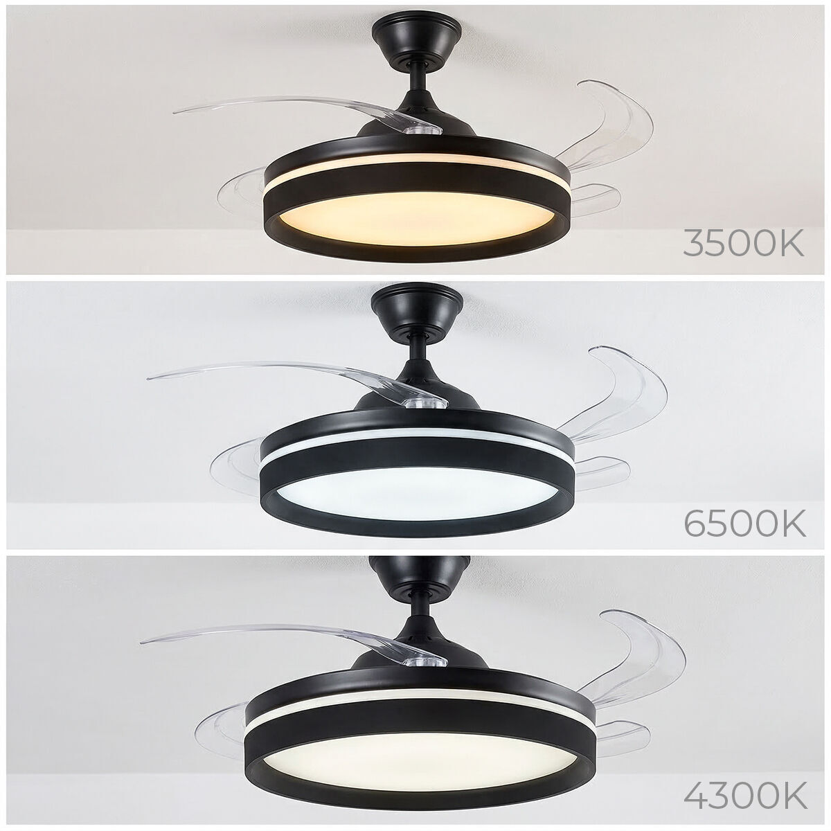 Ventilateur de plafond avec lumière LED, 4 pales rétractables et télécommande InnovaGoods