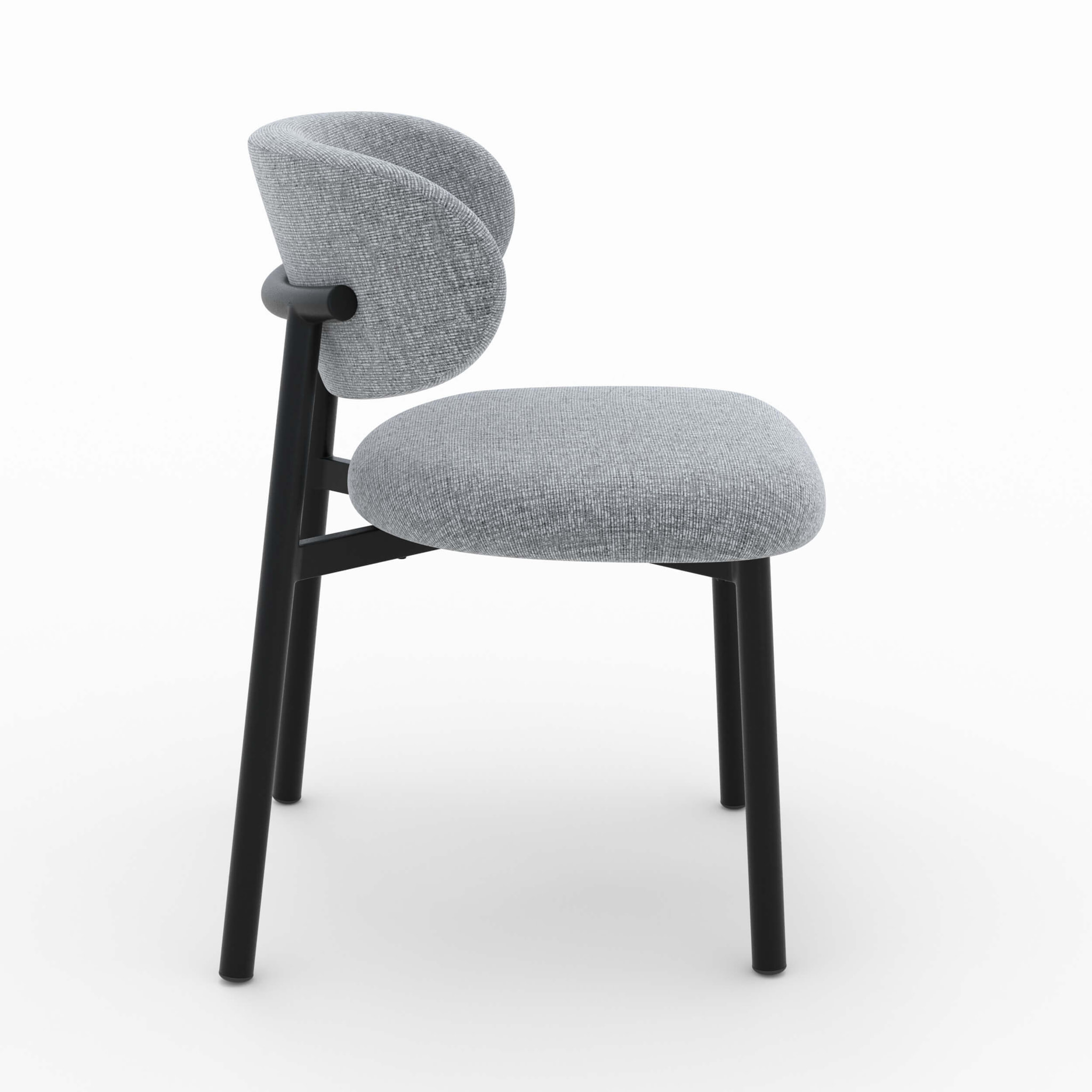 Lot de 2 chaises en tissu gris foncé chiné et pieds en métal noir - Nao