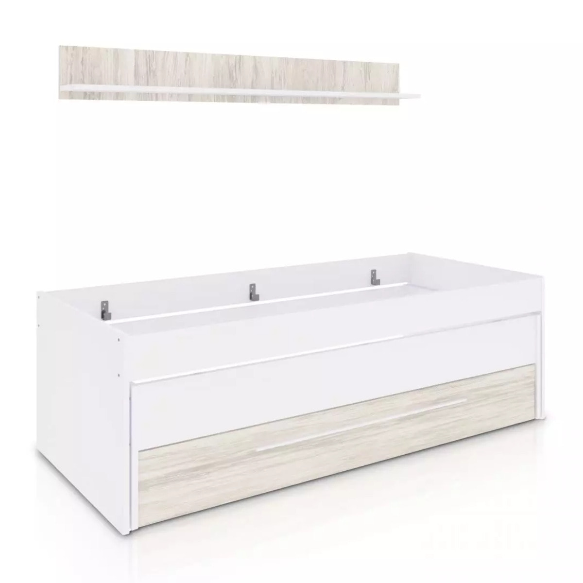 Cama doble juvenil con estante Nuit Blanco Artik (Blanco Mate) – Blanco Velho