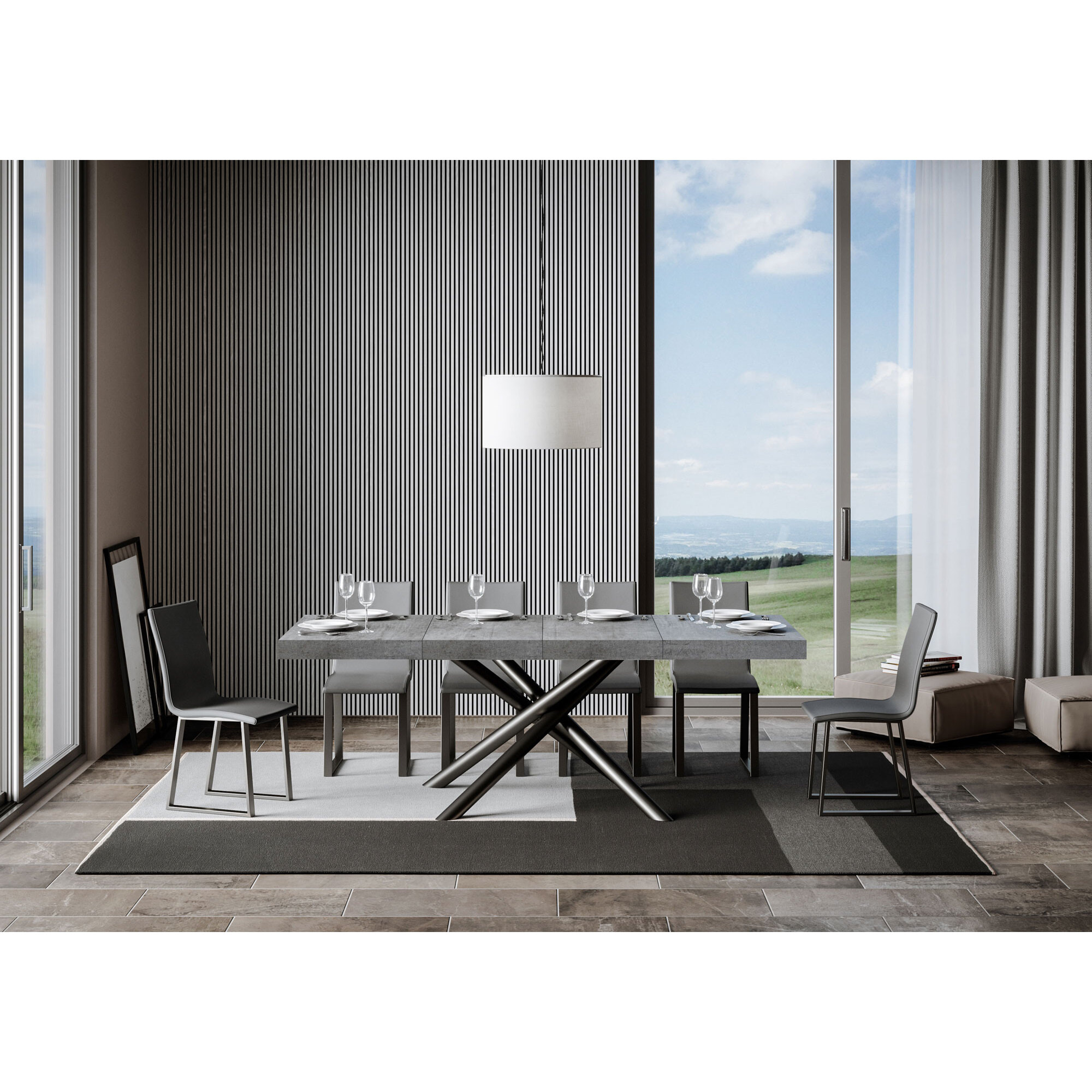 Table extensible 90x140/244 cm Famas Premium Gris Béton cadre Anthracite