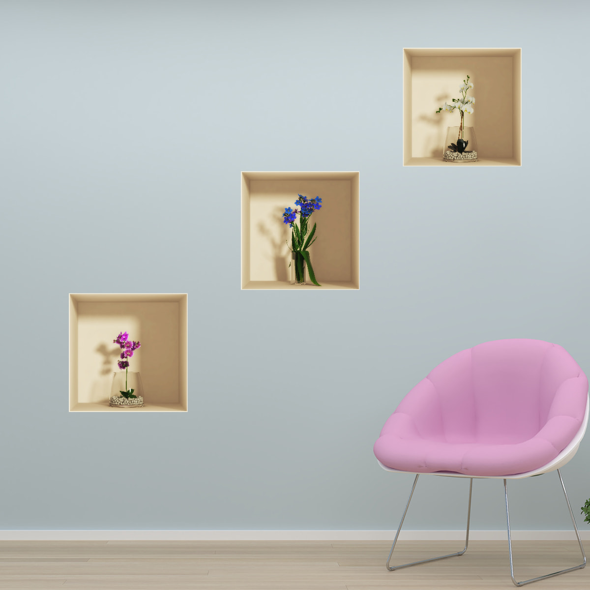 Stickers muraux 3D | Sticker Mural Autocollant effet 3D fleurs orchidées - Stickers adhésifs 3D Chambre Salon Trompe l'oeil