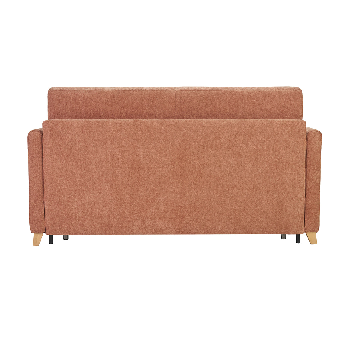 Canapé convertible 2-3 places en tissu effet velours terre brûlée et bois clair avec matelas 13 cm SKANDY