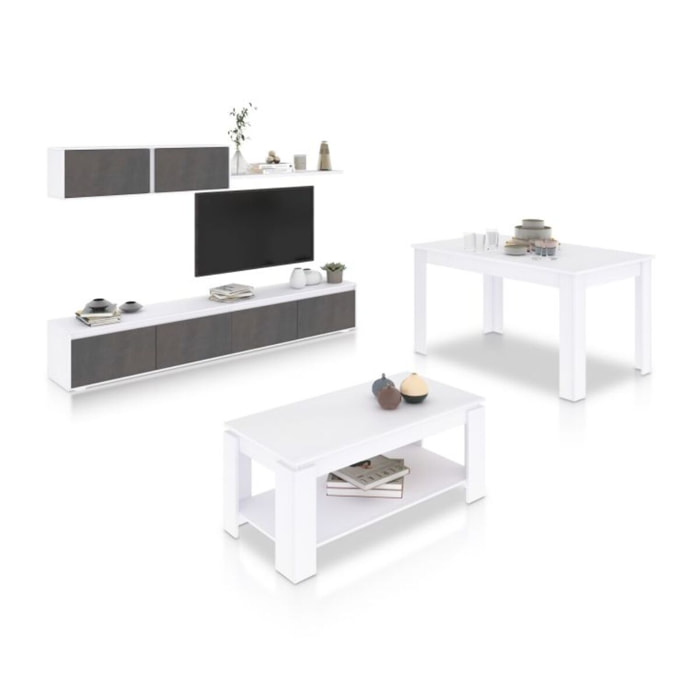 Pack salón con mesa de centro y mesa de comedor Arlet Max Blanco Artik (Blanco Mate) - Óxido