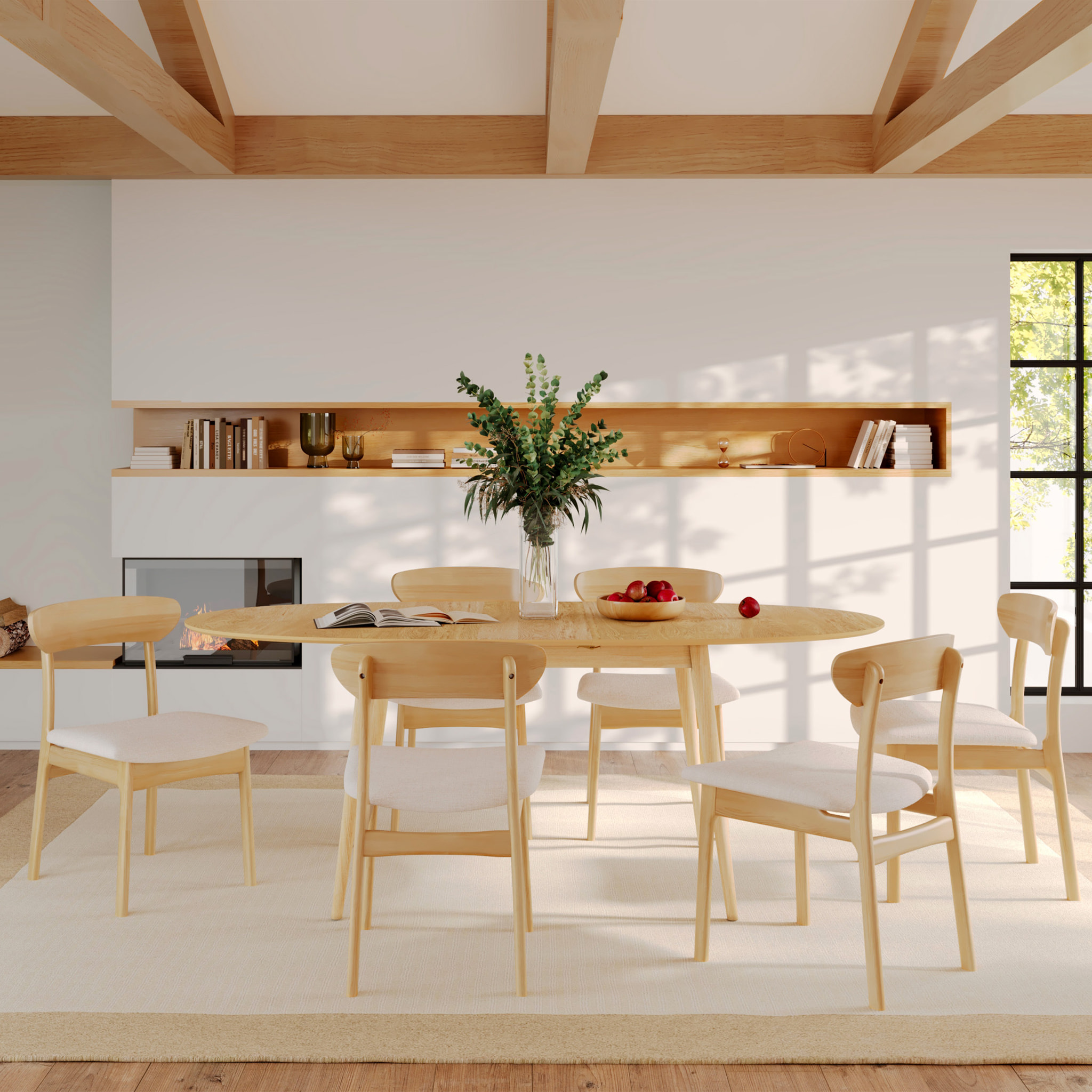 Table ovale 6/8 personnes extensible en bois clair 170/200 cm - Eddy