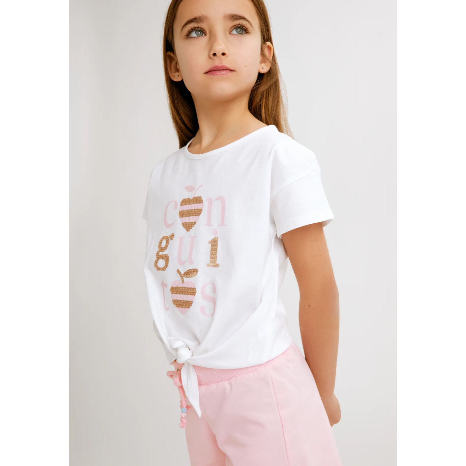 Camiseta de Niña Con Nudo en Blanco