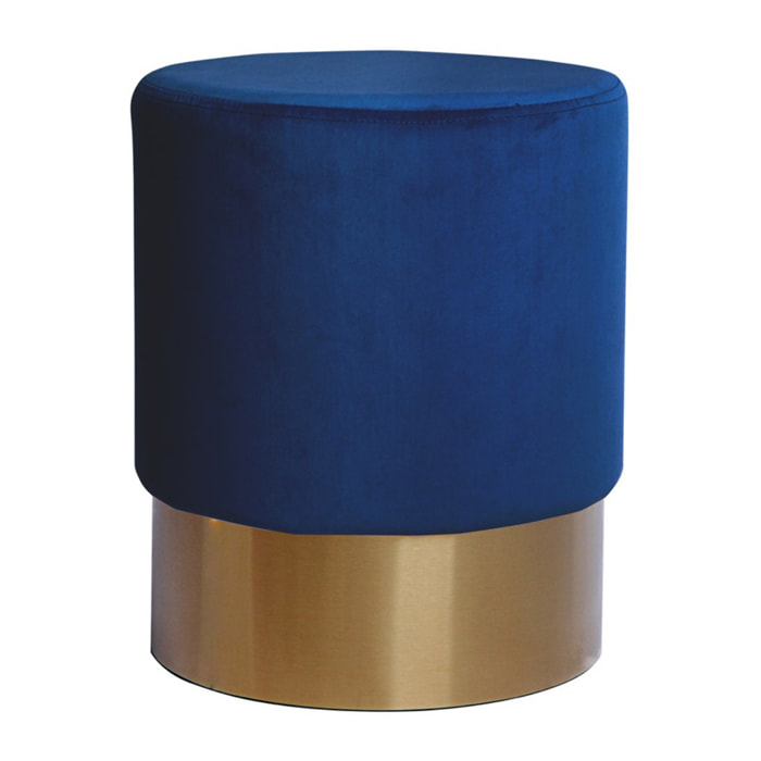 Pouf contenitore Nano in velluto blu scuro con base dorata