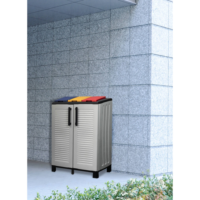 Pattumiera Tremolite, Cestino portarifiuti, Bidone per raccolta differenziata a 2 ante, 100% Made in Italy, 68x37h90 cm, Grigio chiaro e Multicolore