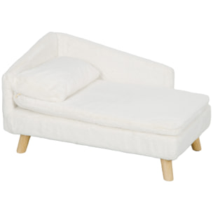 Canapé chien méridienne style scandinave 2 coussins déhoussables bois aspect fourrure crème