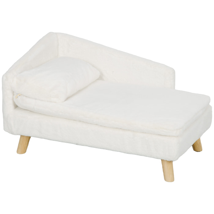 Canapé chien méridienne style scandinave 2 coussins déhoussables bois aspect fourrure crème