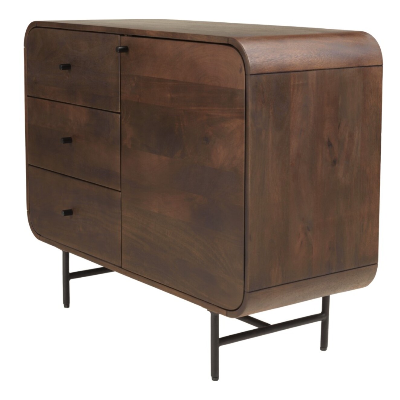 ALIX - Buffet design bois foncé et métal noir 1 porte 3 tiroirs ALIX