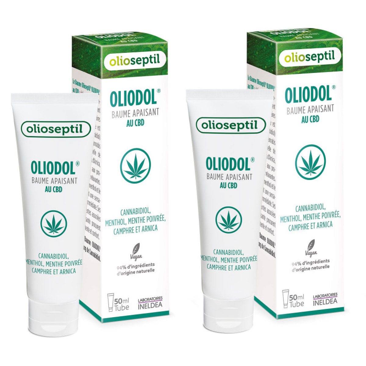 OLIOSEPTIL - Oliodol - Baume apaisant - Enrichi en Cannabidiol (CBD), menthol & huiles essentielles - Apaise les gênes musculaires - 100% Vegan - 2 Tubes 50ml