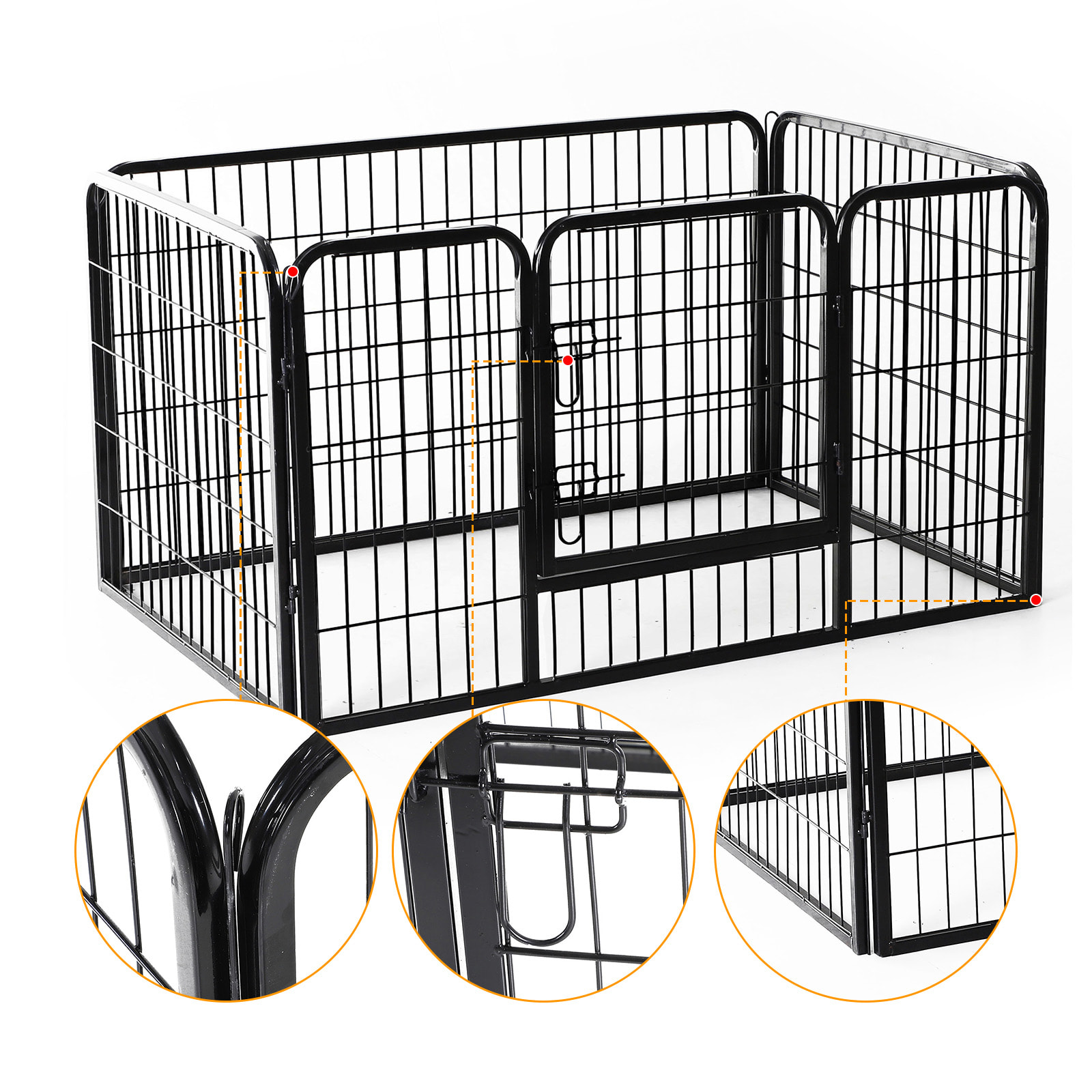 Luxe parc enclos acier 125L x 80l x 70H cm 4 panneaux et 1 porte pour chiens noir