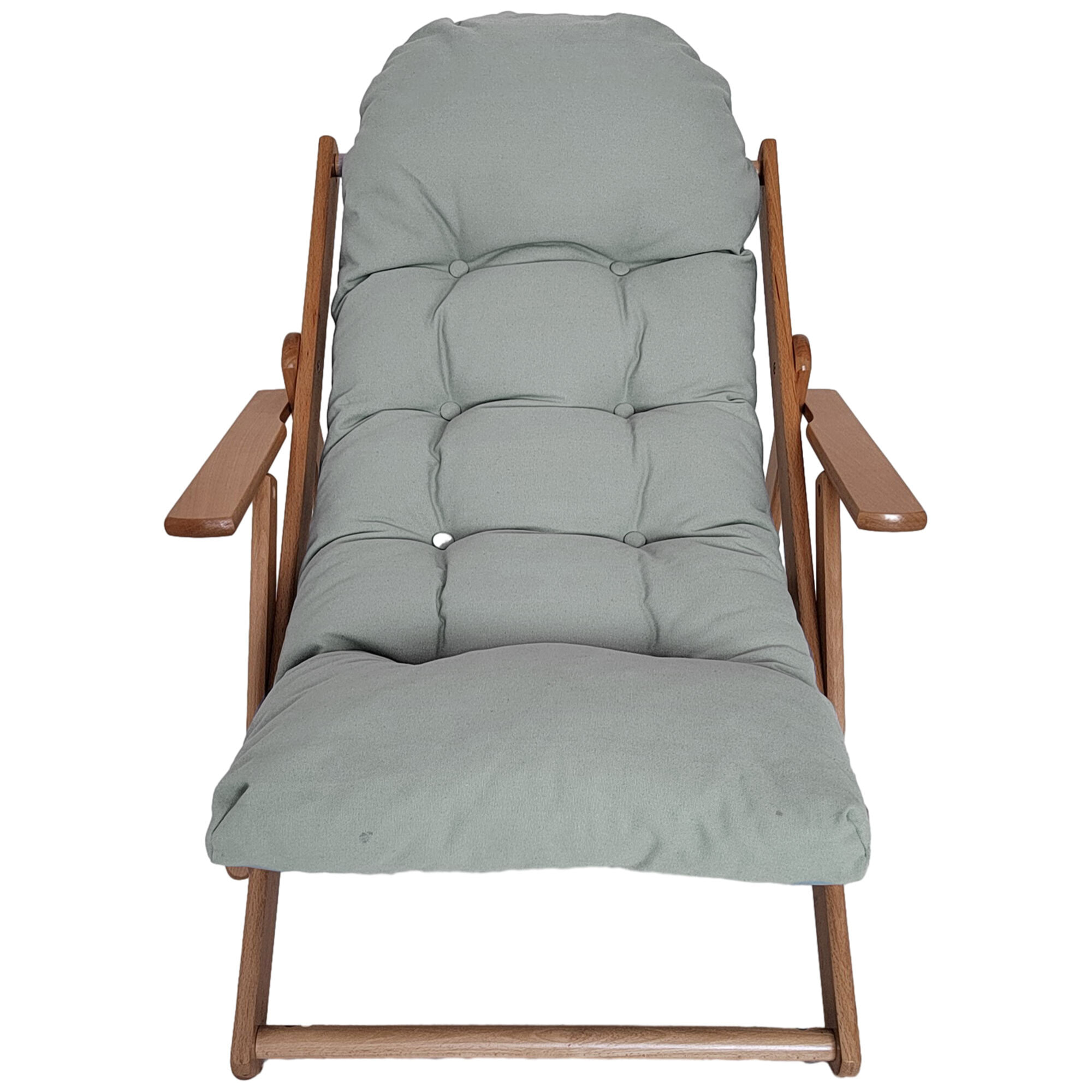 Fauteuil chaise pliable et inclinable en bois grand confort avec coussin capitonné épais - dim. 71I x 89P x 96H cm - gris