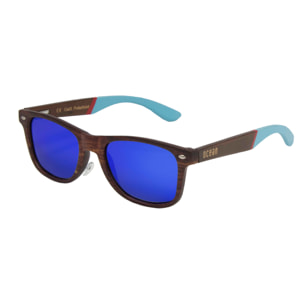 Gafas de sol OCEAN BEACH WOOD - Bambú oscuro natural y patillas madera rojo oscuro-azul / Marrón