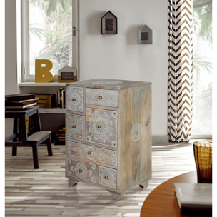 Muebles Auxiliare de Madera de Mango 42 Cm Estilo Étnico Boho Tallado