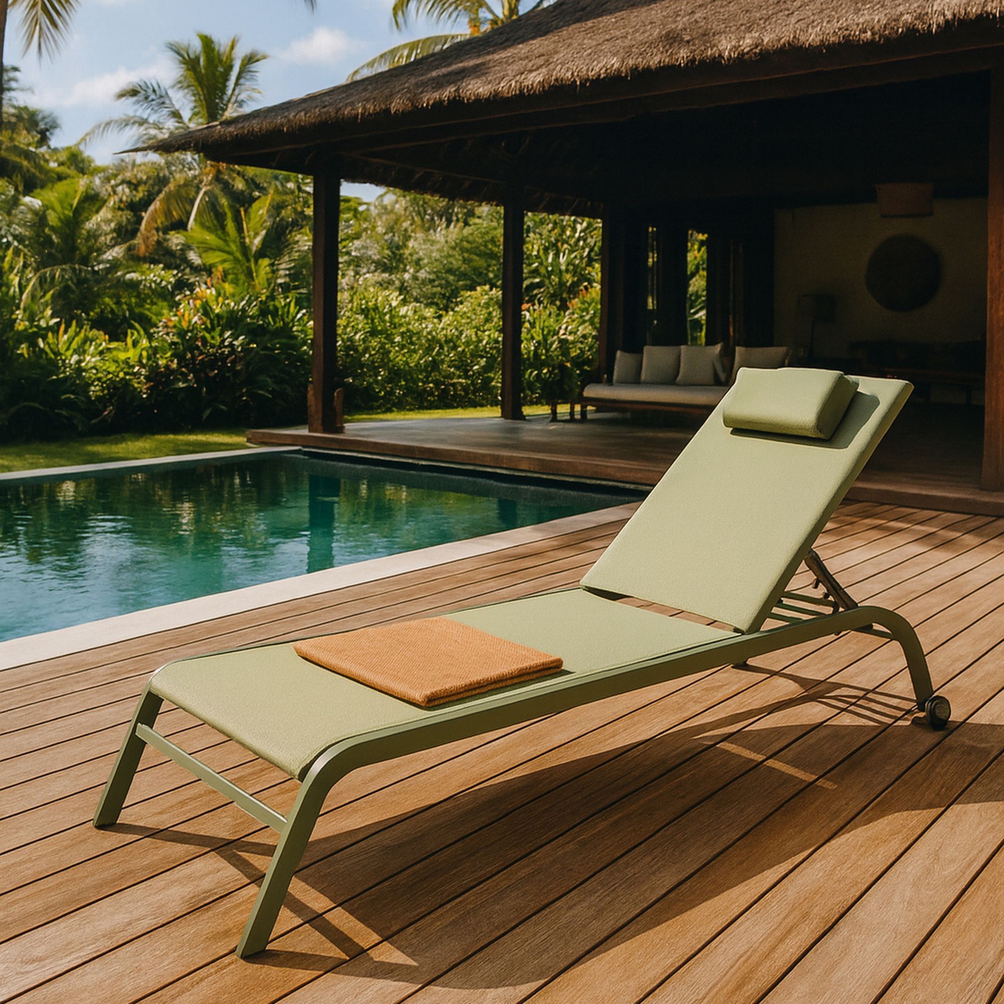 Lot de 2 chaises longues en acier inoxydable vert NAPOLI