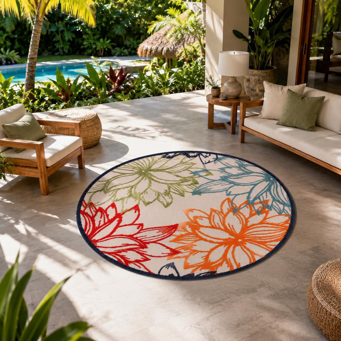Tapis extérieur tissé kilim rond TUGE