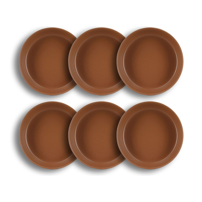 Lot de 6 assiettes creuses marron en grès 20,5cm ARITA