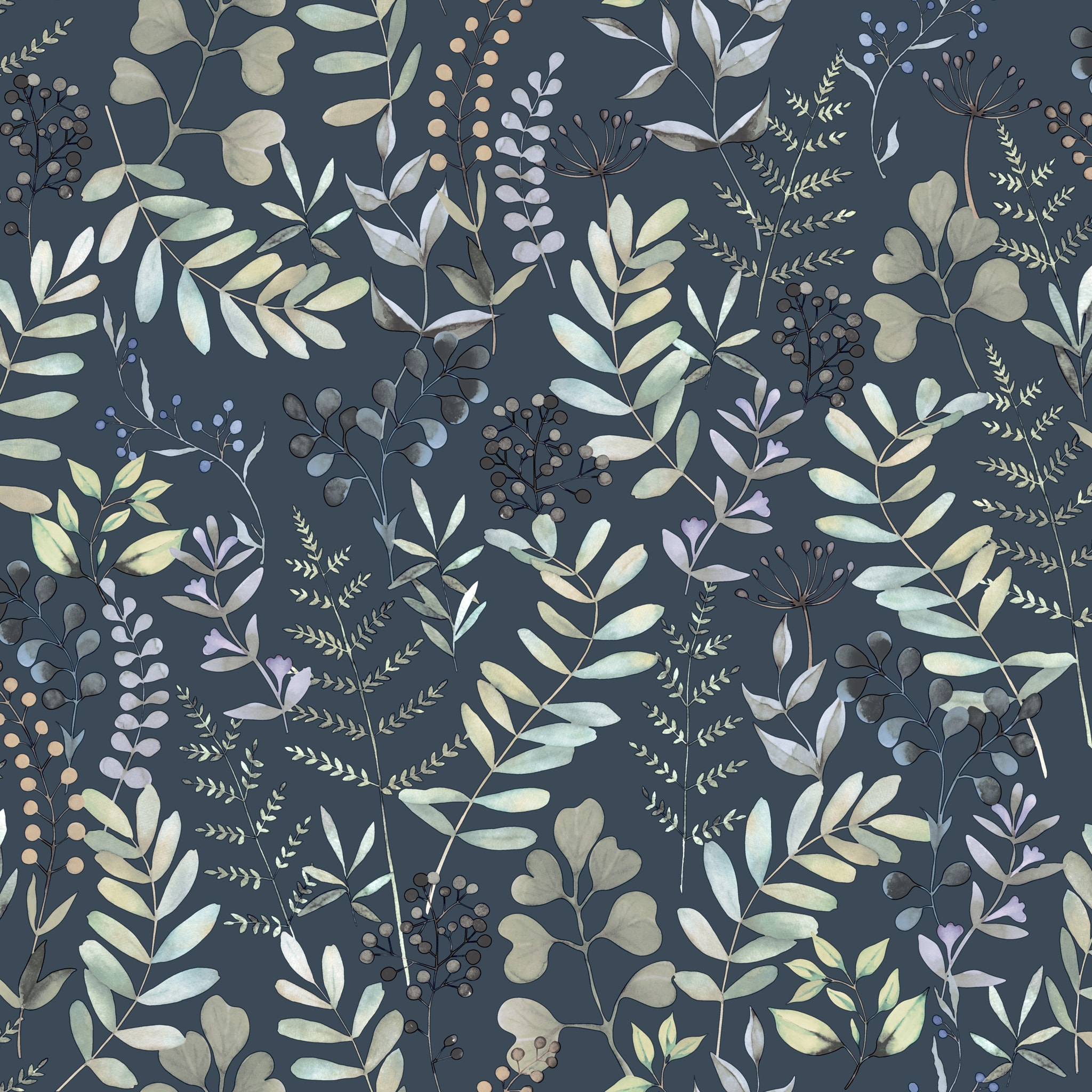 Papier peint botanique nocturne bleu ardoise
