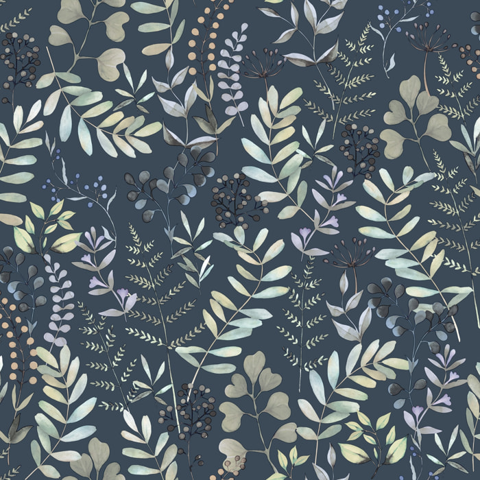 Papier peint botanique nocturne bleu ardoise