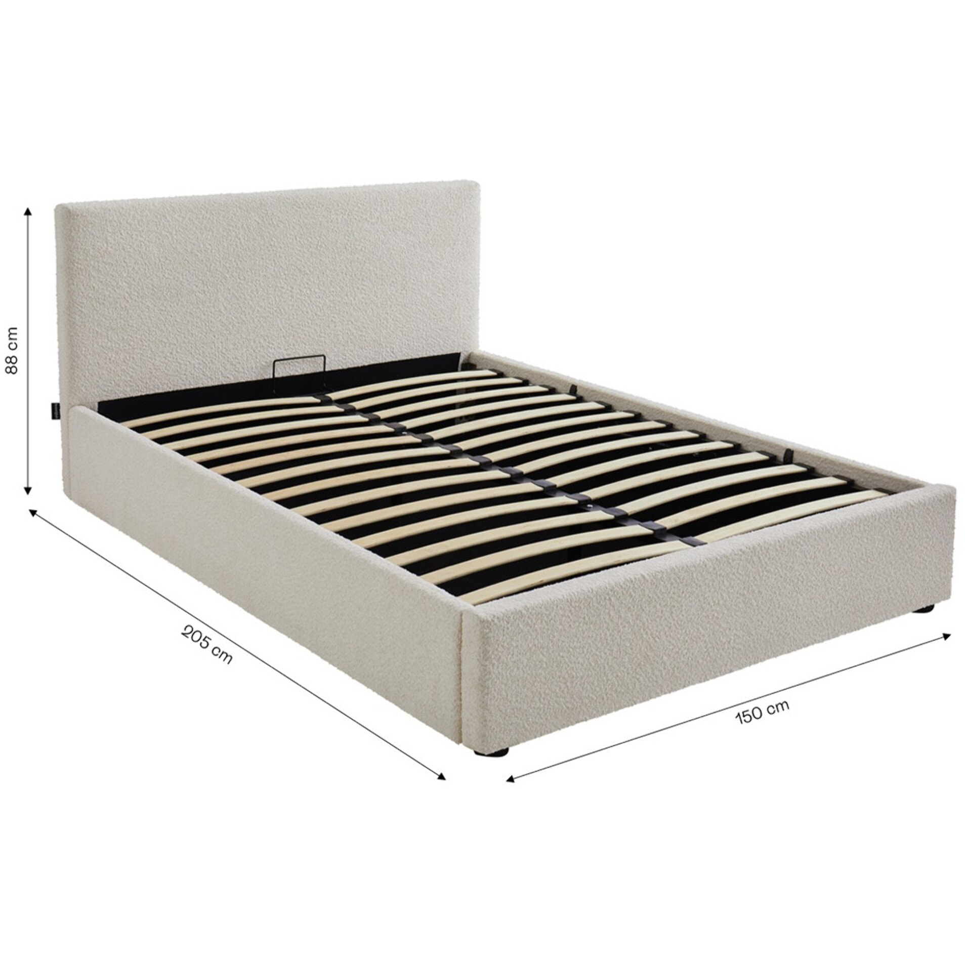 Lit coffre avec tête de lit en tissu bouclé - TINA