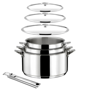 Eclipse - Lot 7 pièces - Casseroles 16, 18 et 20 cm, 3 couvercles et poignée amovible