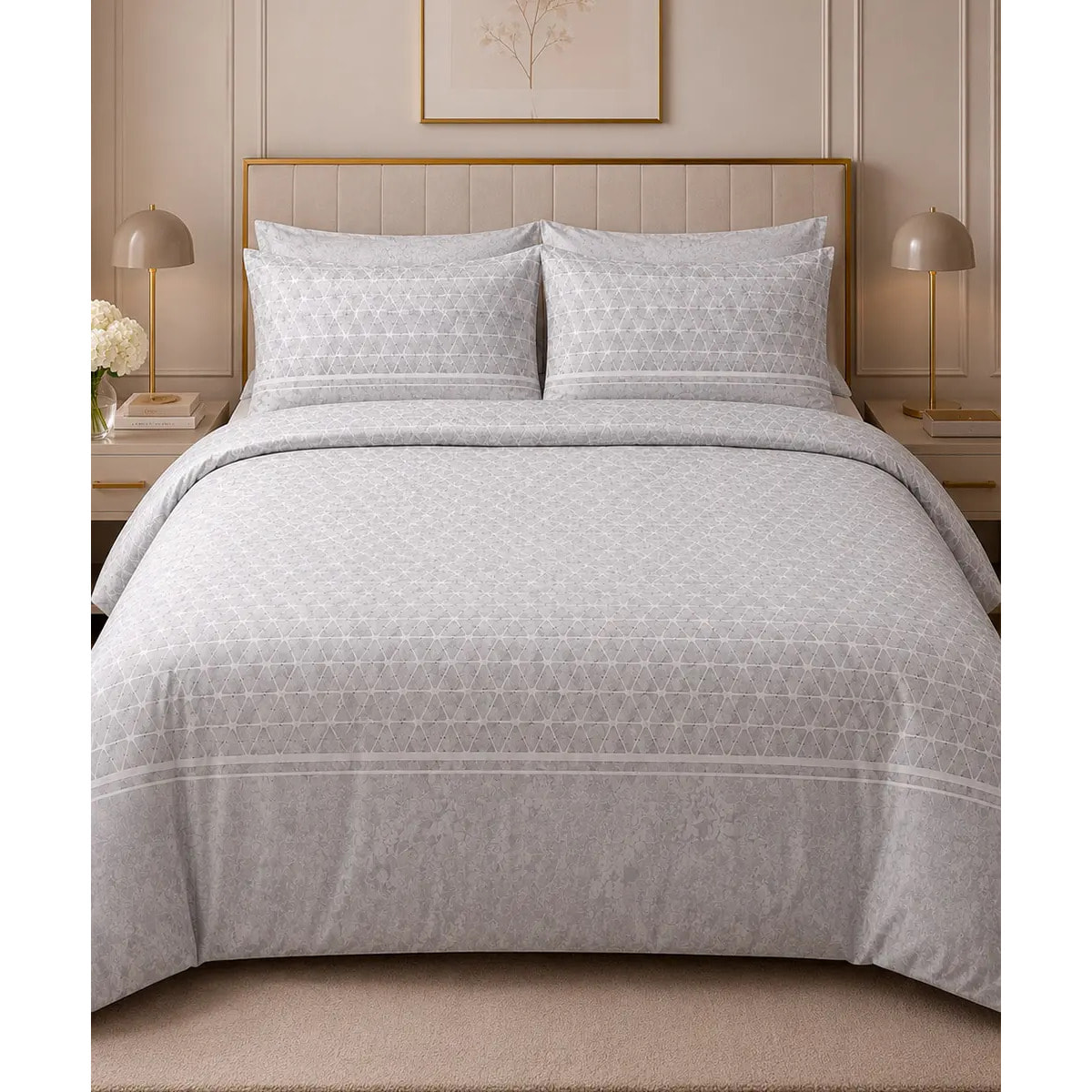 Parure Copripiumino Geo Grigio in Cotone 100% Made in Italy, Stampa Digitale HD