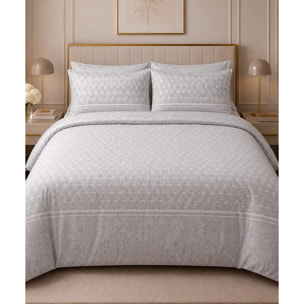 Parure Copripiumino Geo Grigio in Cotone 100% Made in Italy, Stampa Digitale HD