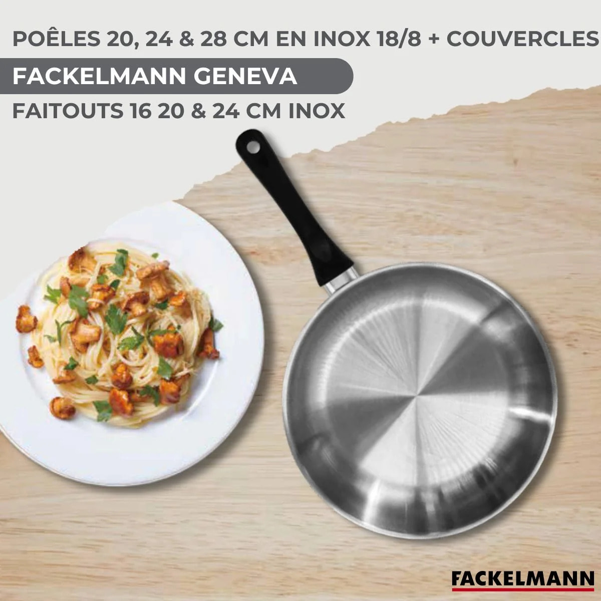 Batterie de cuisine 3 poêles 20/24/28 cm et couvercles, 3 faitouts 16/20/24 cm et 6 ustensiles Fackelmann Geneva