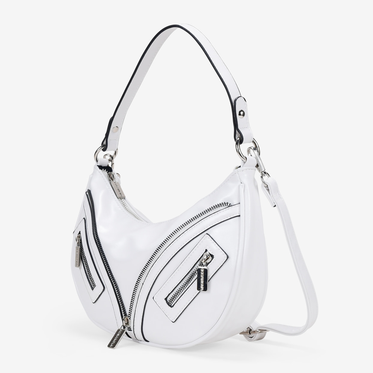 Bolso de hombro blanco con cremalleras