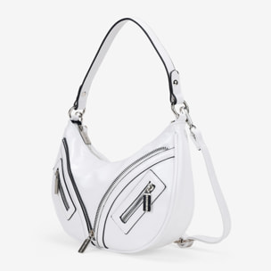 Bolso de hombro blanco con cremalleras