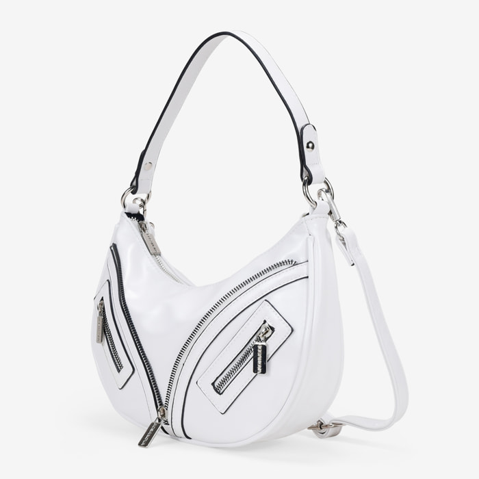 Bolso de hombro blanco con cremalleras