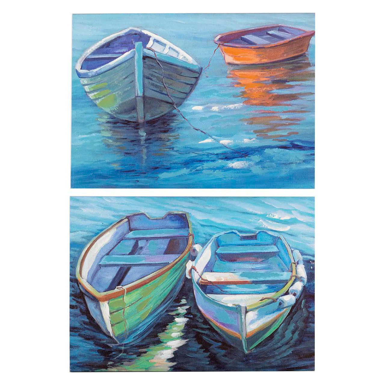 Set 2 Lienzos Barcos 40% Pintado Mano 70x3x50 Cm