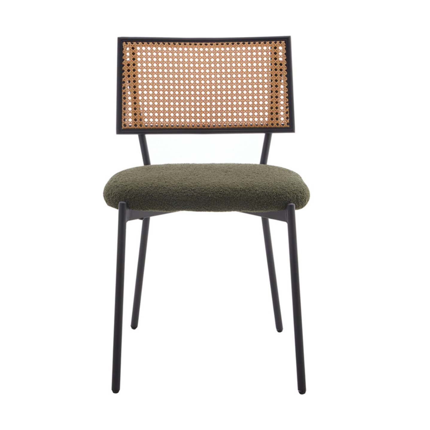 Luciano - lot de 2 chaises cannage - en tissu bouclette - Vert Kaki