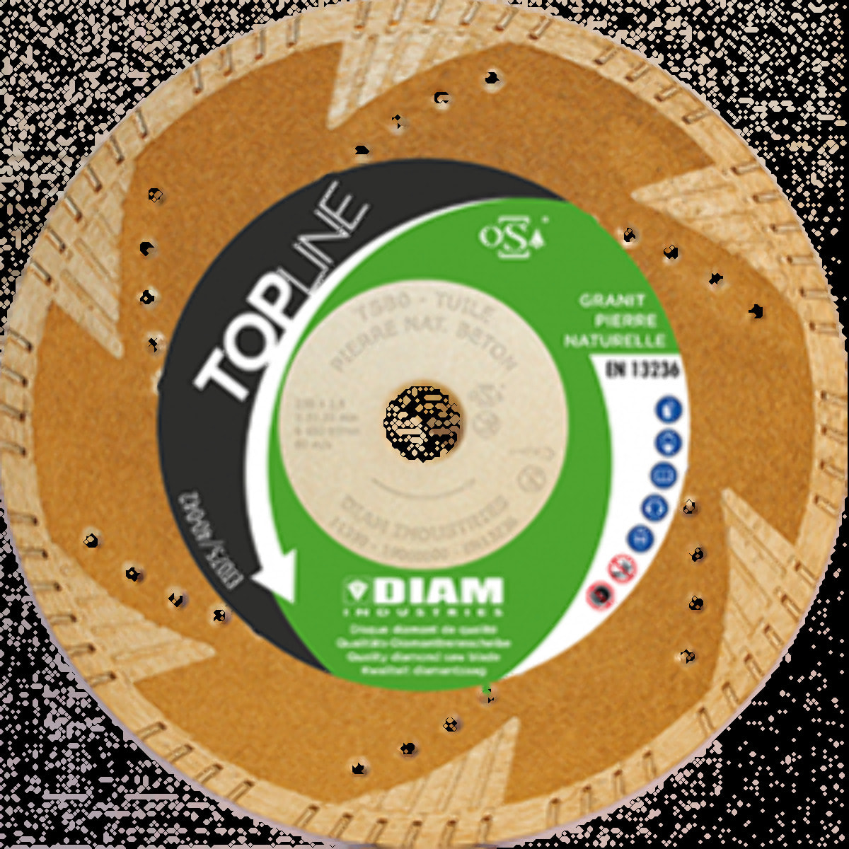 Disque diamant Ø230/22.23 pour pierres naturelles tuiles béton granit - avec flasque alu - DIAM INDUSTRIES - TS80230/22FD