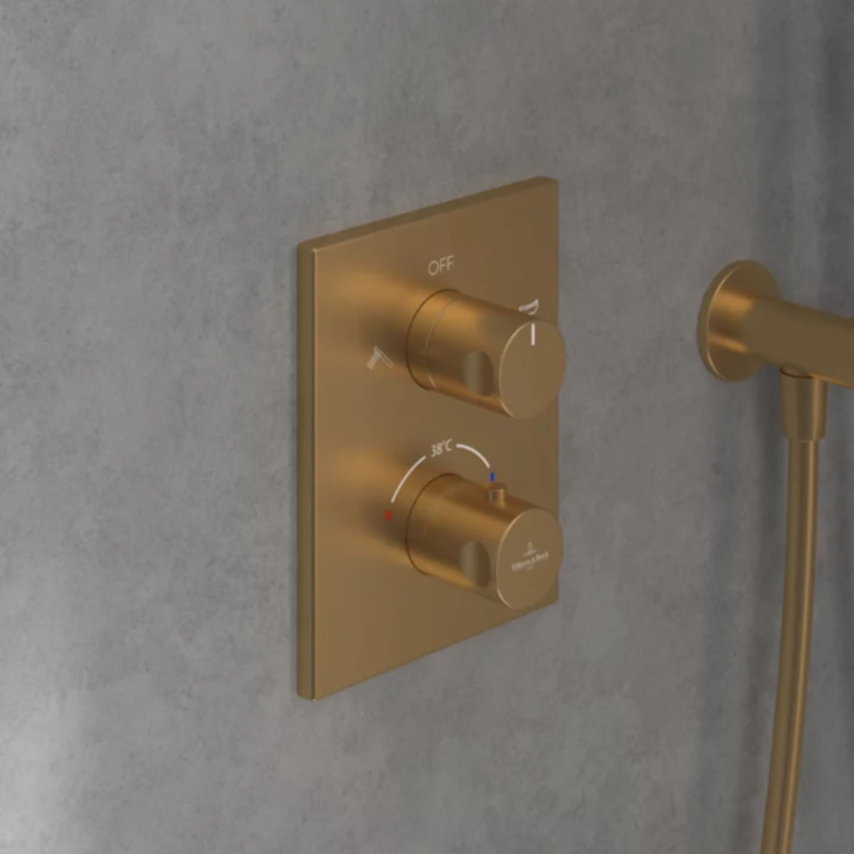 Façade thermostatique 2 voies Universal rectangle Or brossé + corps encastré