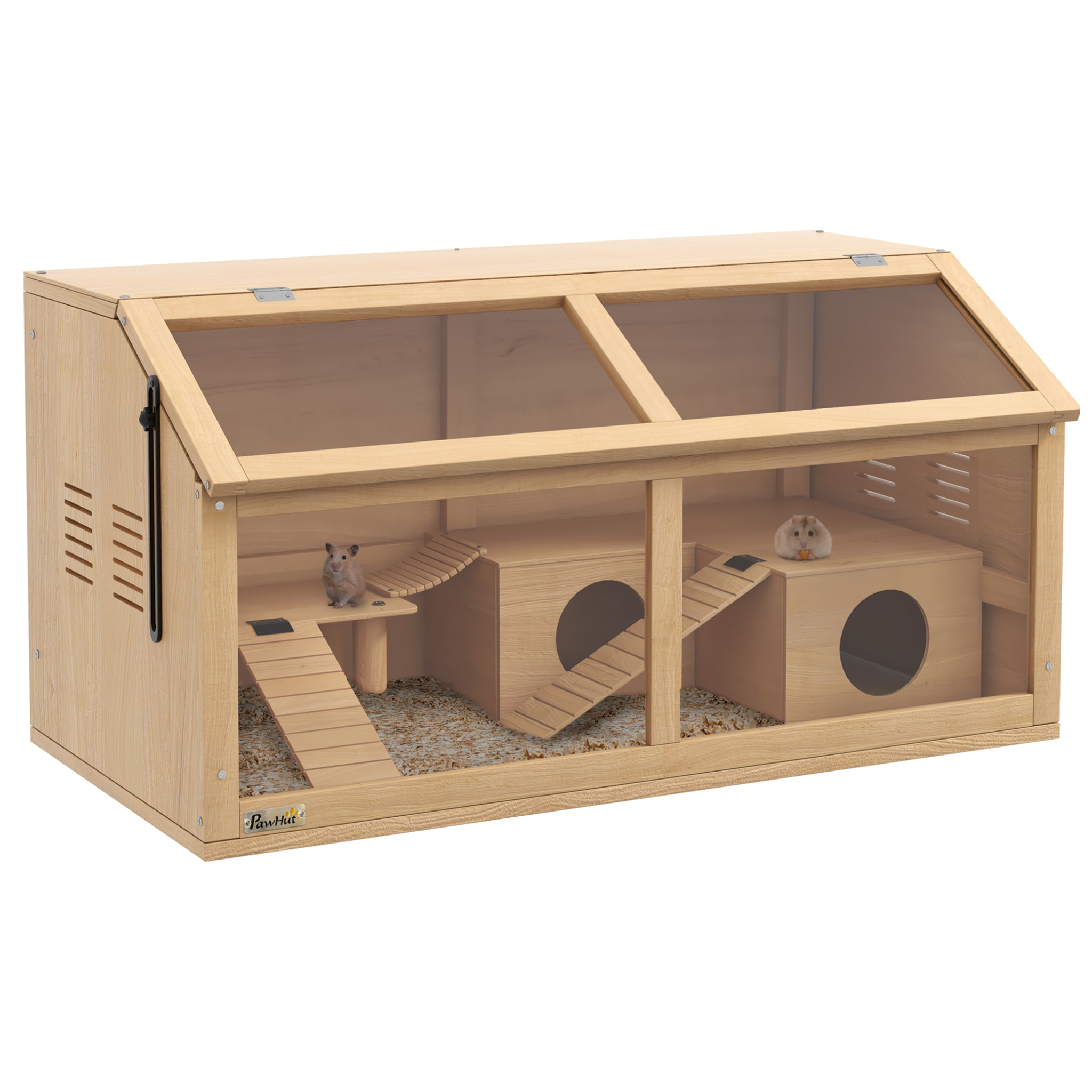 Cage hamster avec ventilation couvercle ouvrant et accessoires bois