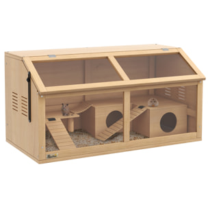 Cage hamster avec ventilation couvercle ouvrant et accessoires bois