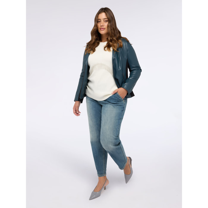 Fiorella Rubino - Giacca biker con parti in tessuto stretch - Verde