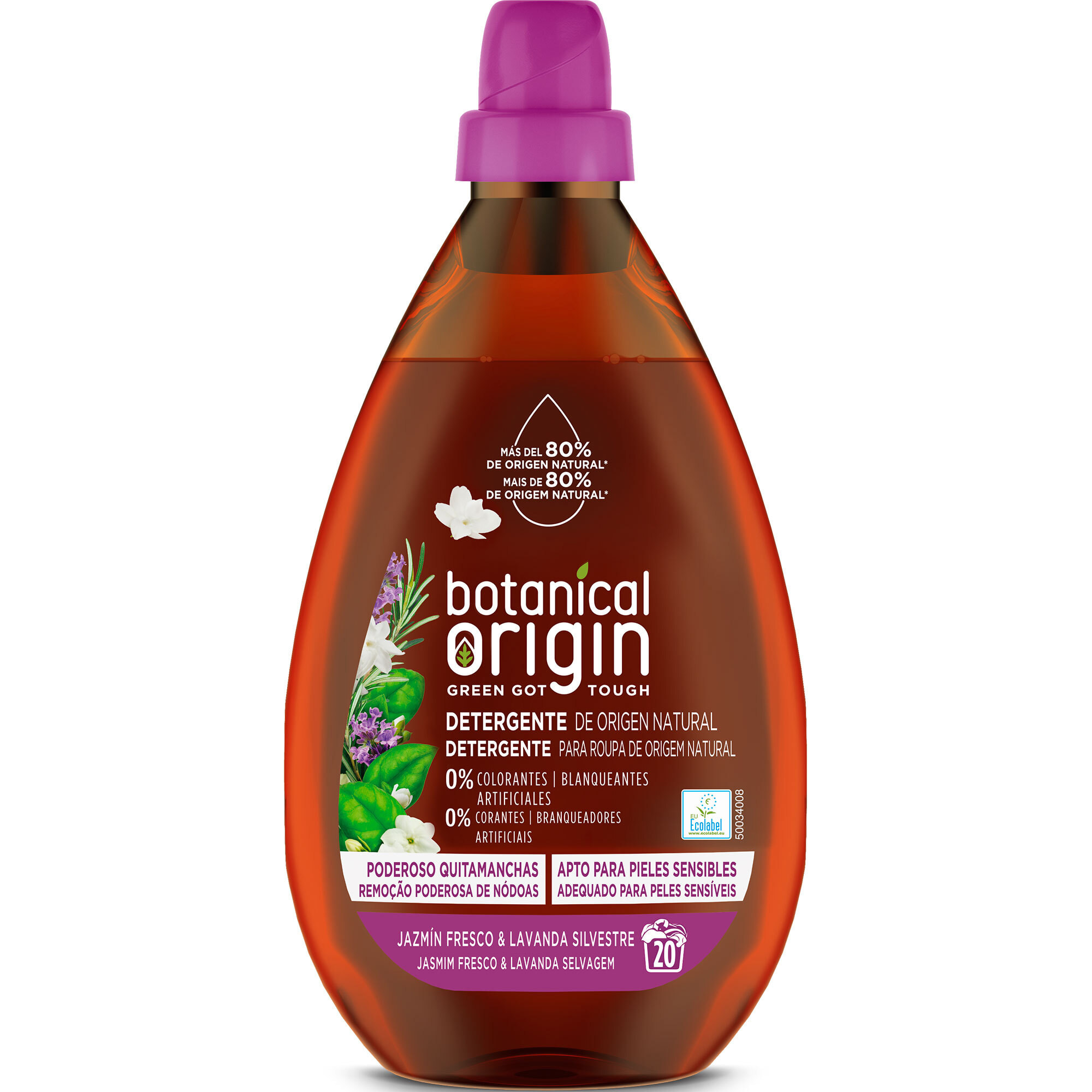 Botanical Origin Detergente para la ropa Ecológico fragancia Jazmín Fresco y Lavanda Silvestre 40 lavados (2x20 dosis)