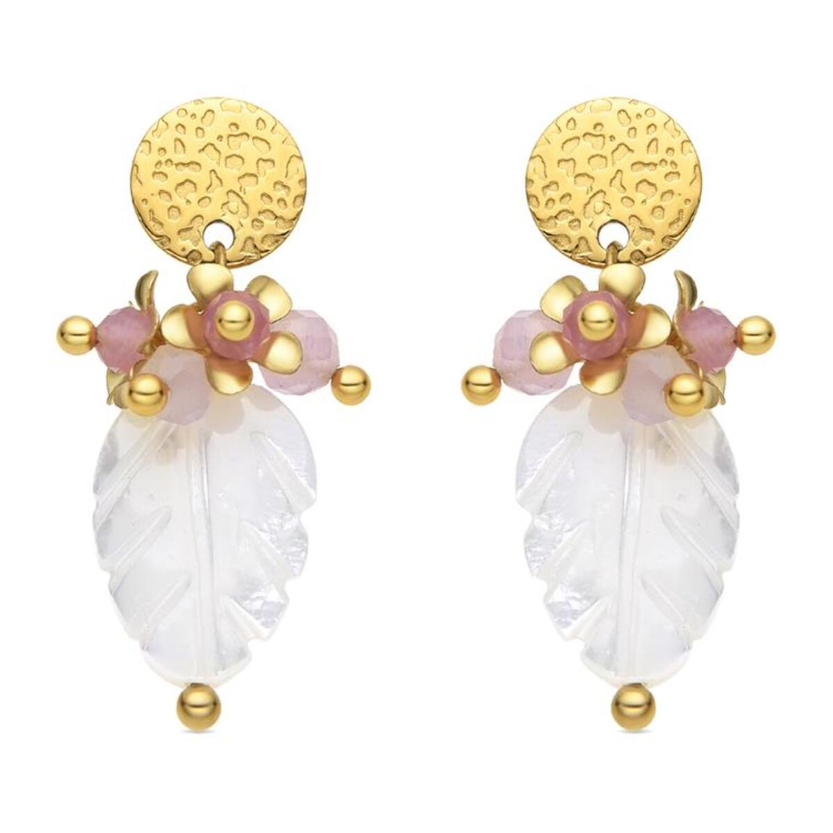 Pendientes con Madreperla Blanca acabado oro 18k