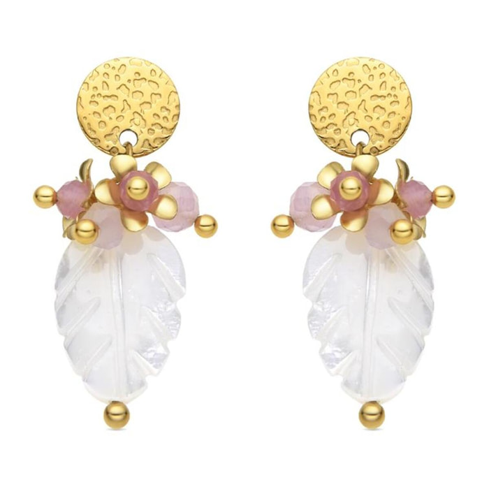 Pendientes con Madreperla Blanca acabado oro 18k
