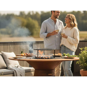 Barbacoa redonda con plancha de acero y grill y tablero de madera EFP59CO WOOD PURLINE  W