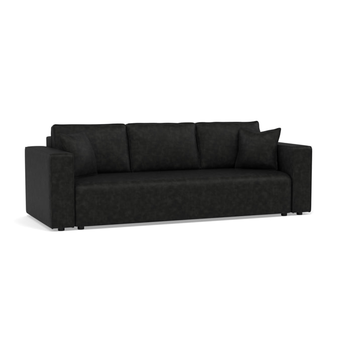 Topaze - canapé droit 3 places convertible avec coffre en simili - Noir