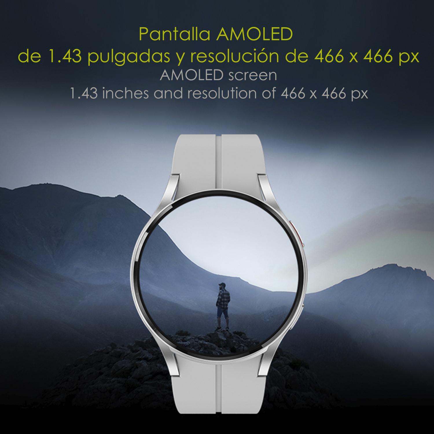 DAM Smartwatch R6 Pro Max, pantalla AMOLED, +100 modos deportivos. Llamadas BT, notificaciones push. Monitor glucosa en sangre. 4,15x1,1x4,9 Cm. Color: Plata