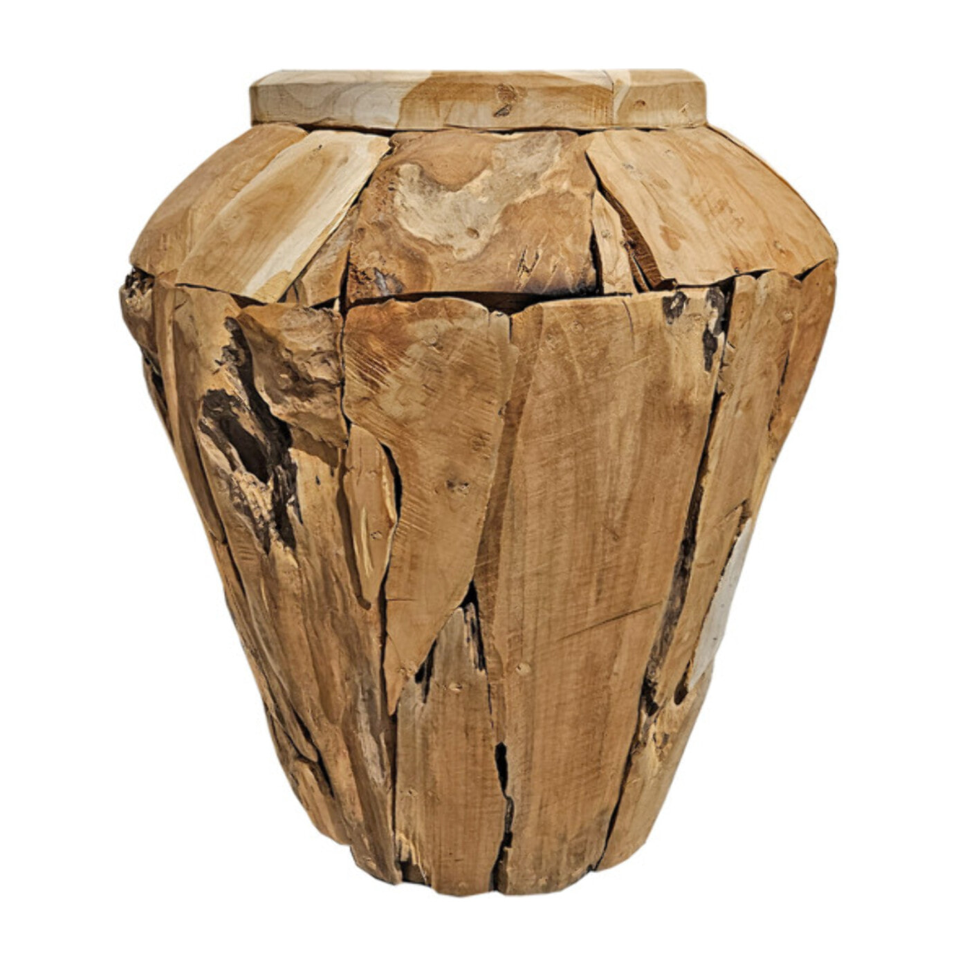 Vase décoratif bois de teck massif H. 59 cm artisanale - VIENNE