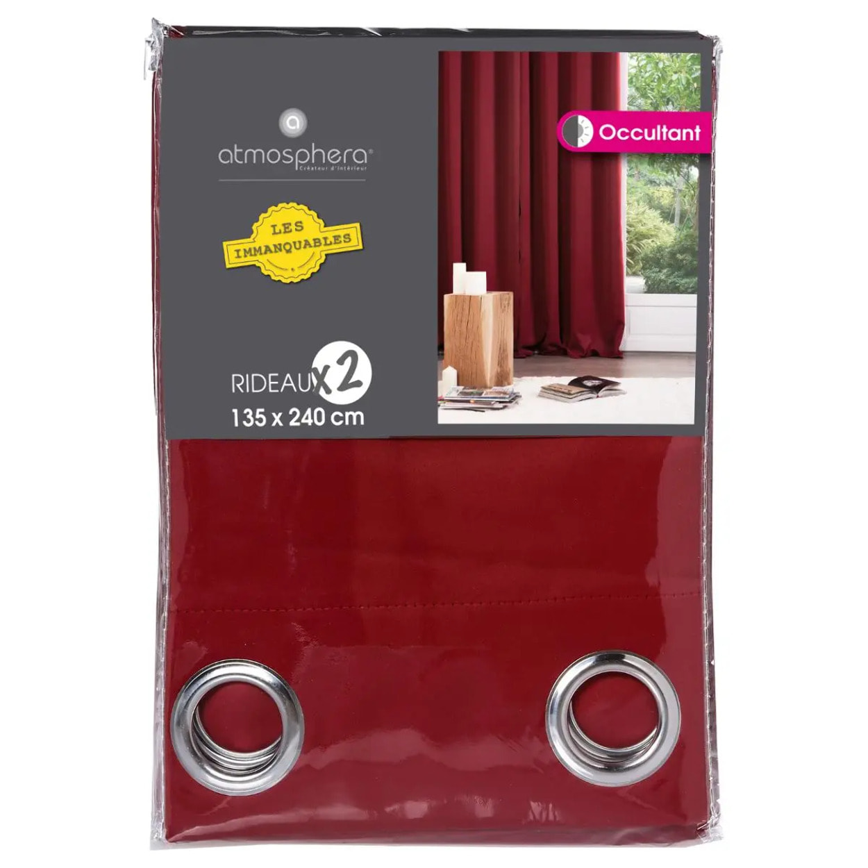 Lot de 2 rideaux occultants rouge 135x240cm