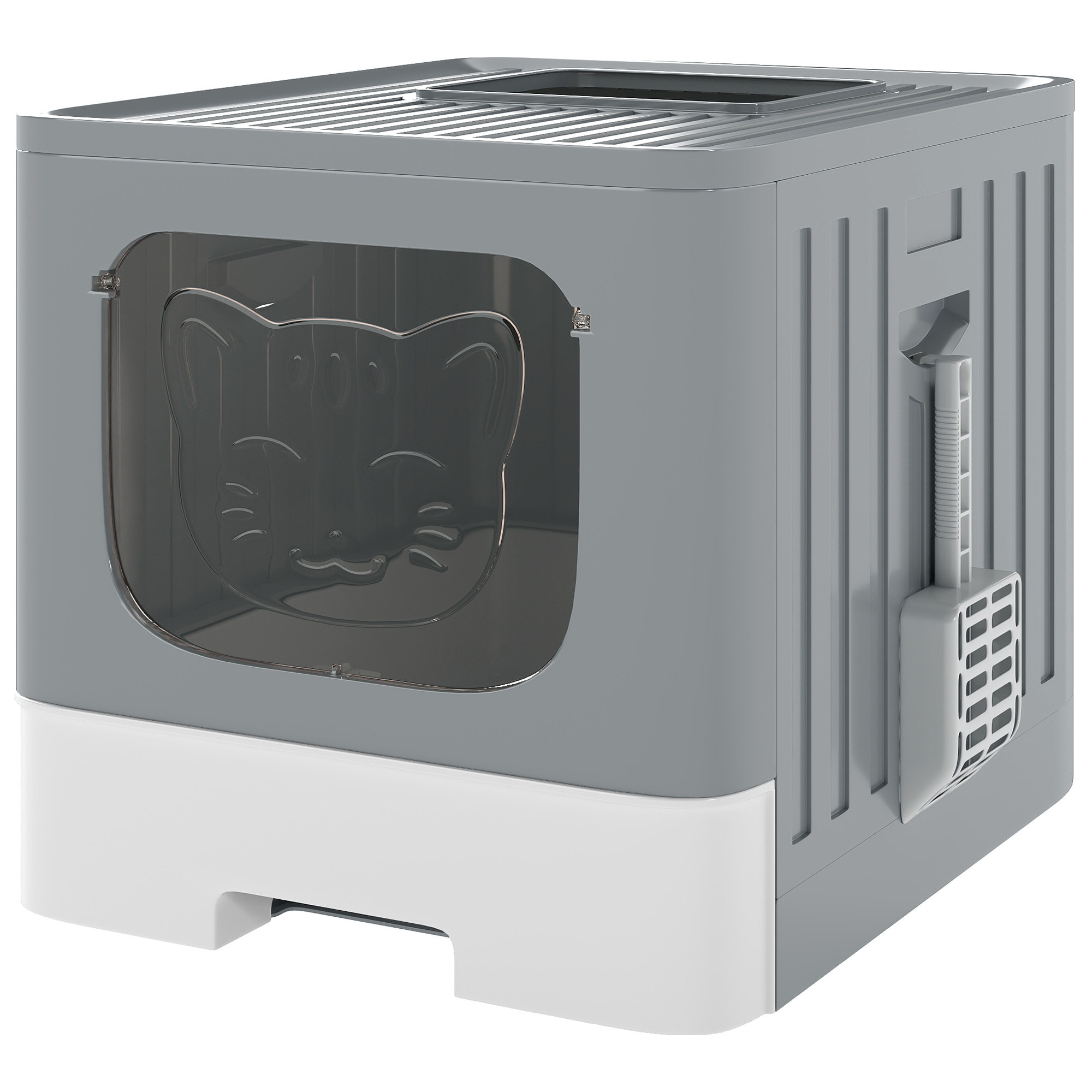 Maison de toilette chat tiroir coulissant porte trappe pelle blanc gris