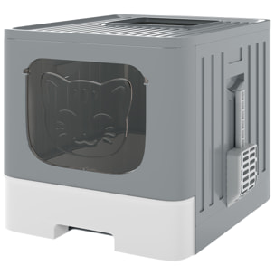 Maison de toilette chat tiroir coulissant porte trappe pelle blanc gris